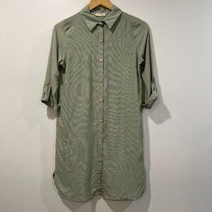 Jella C. Green Striped Button Down Shirt Dress Size S